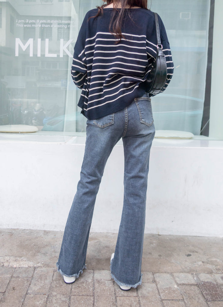 Flair Onni 全彈性洗水深藍高腰微喇叭褲, JEANS/ PT8399