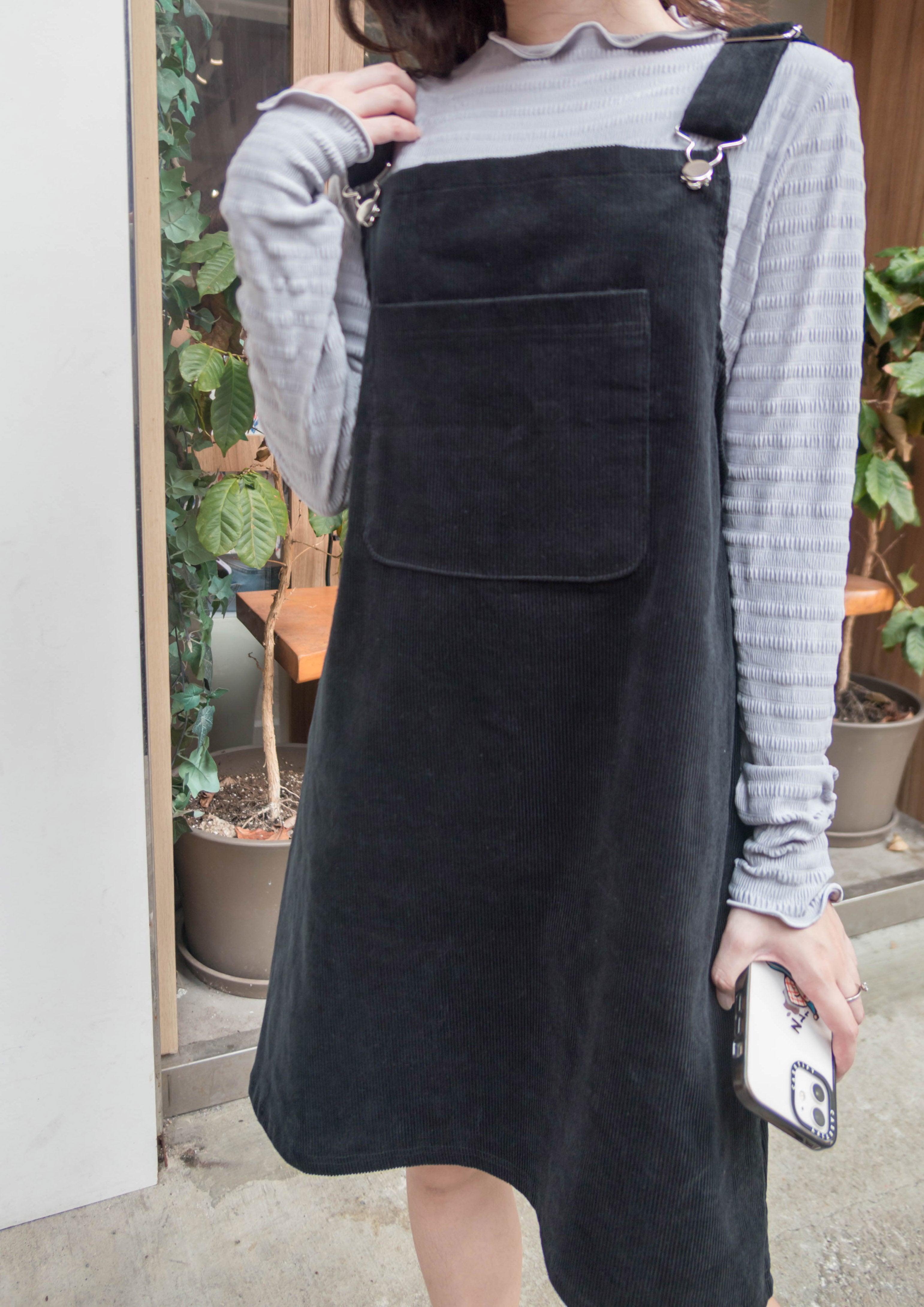 Jumpdress 黑色條紋登芯絨工人裙, Dress/ DS9334