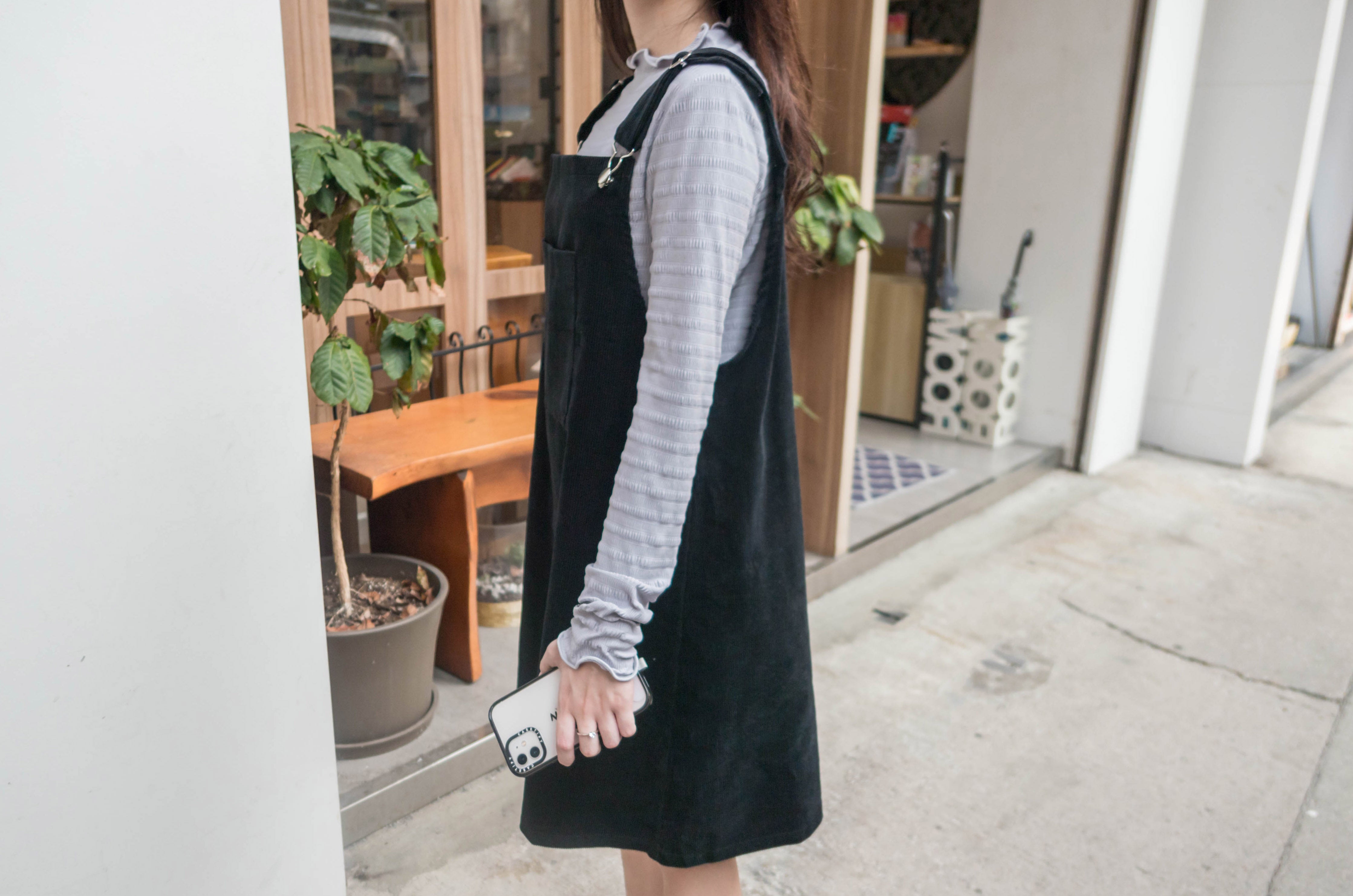 Jumpdress 黑色條紋登芯絨工人裙, Dress/ DS9334