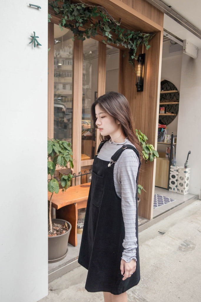 Jumpdress 黑色條紋登芯絨工人裙, Dress/ DS9334
