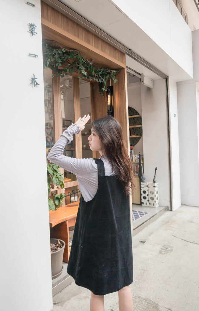 Jumpdress 黑色條紋登芯絨工人裙, Dress/ DS9334