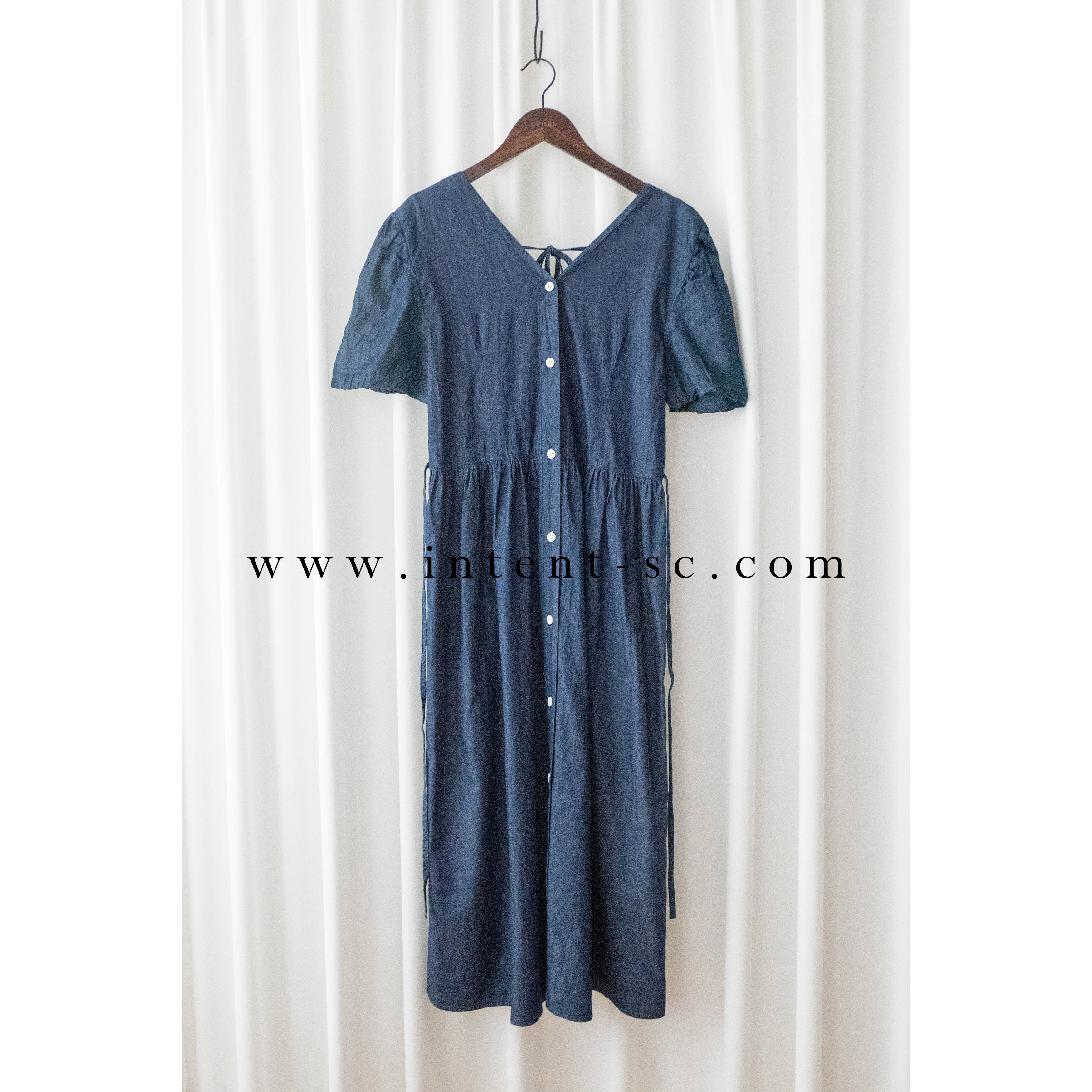 Denim Ribbon 後橡筋蝴蝶腰間車皺牛仔裙, Dress/ DS9338 (售完即止款)