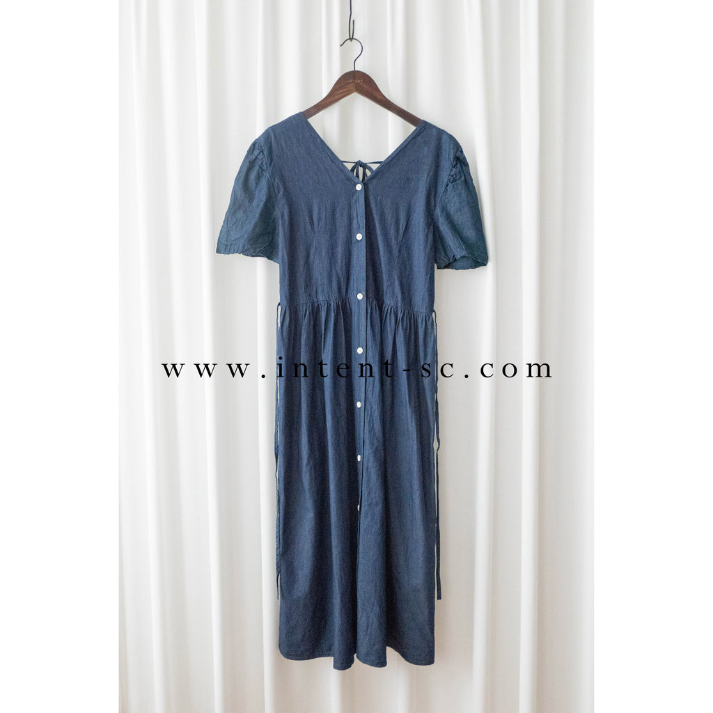 Denim Ribbon 後橡筋蝴蝶腰間車皺牛仔裙, Dress/ DS9338 (售完即止款)