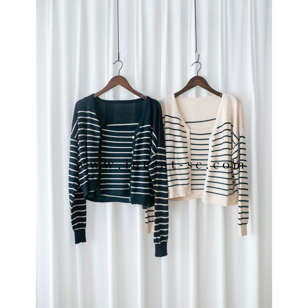 Stripe Set 棉線料平領吊帶連外套, Set/ TP8902 (ivory sold out)