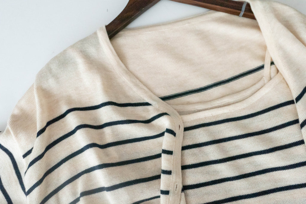 Stripe Set 棉線料平領吊帶連外套, Set/ TP8902 (ivory sold out)