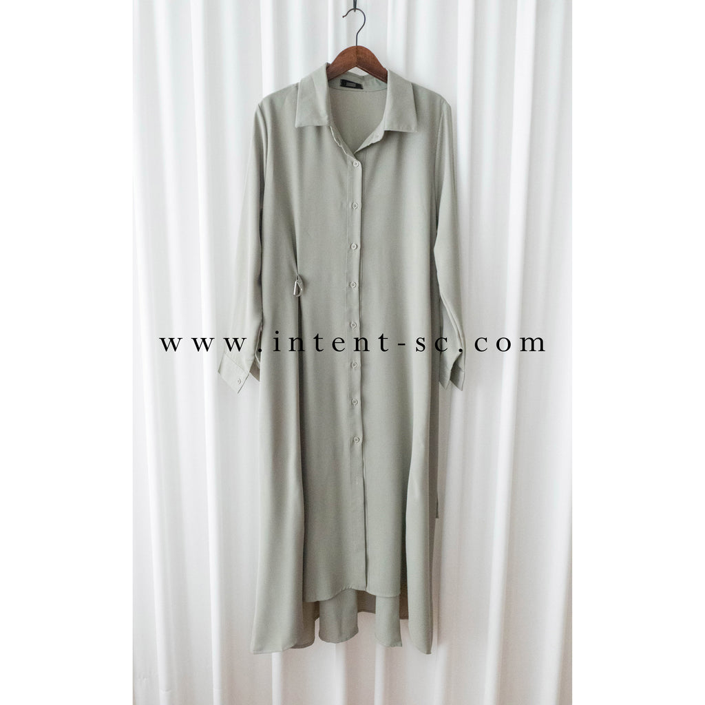 Mint Shirt 薄荷綠側修腰飄逸裙擺恤衫裙, Dress/ DS9344