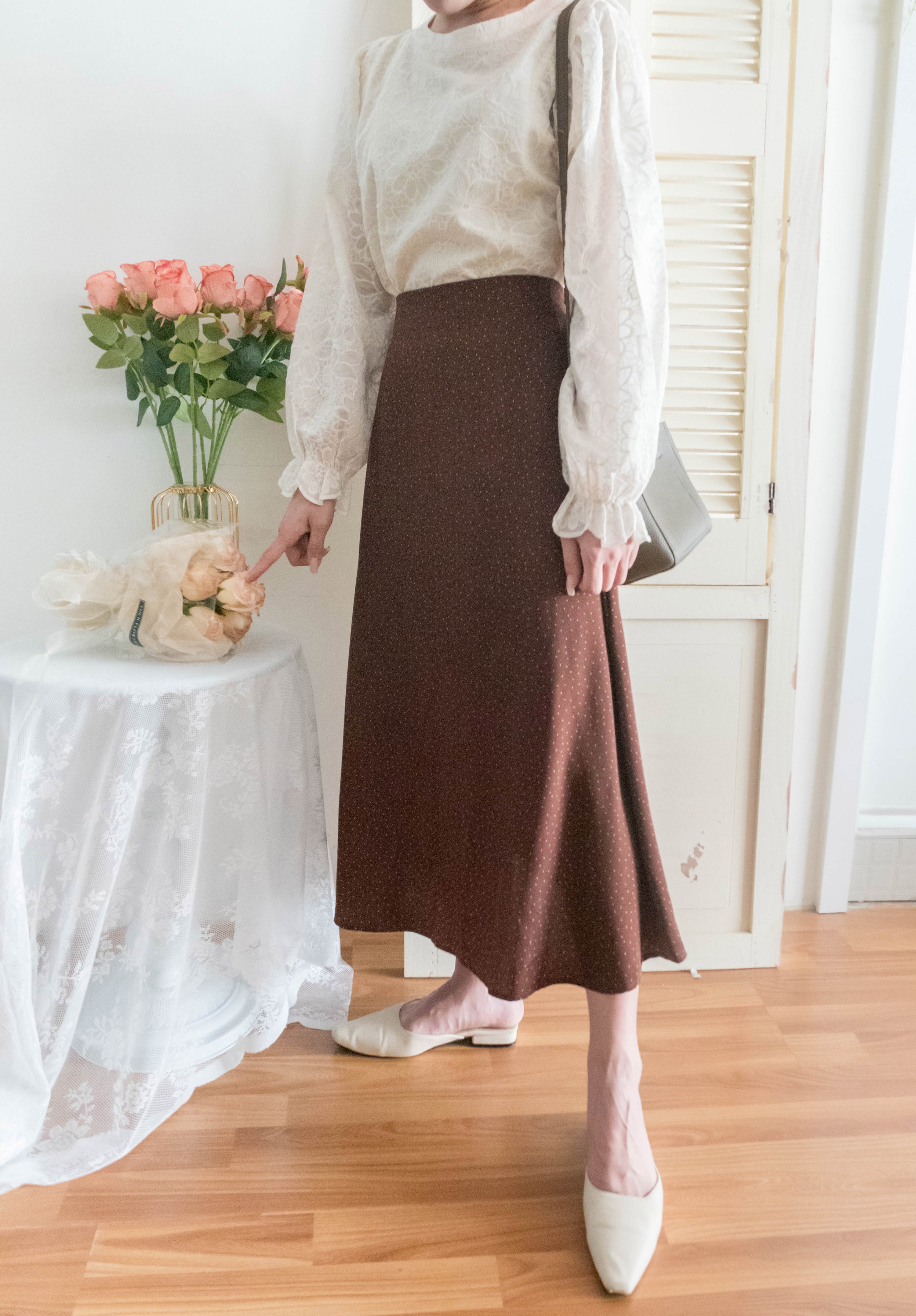 Snow Dot 雪花點點微光澤傘長裙, Skirt/ SK8743 (brown sold out)