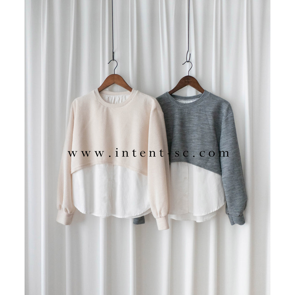 Crop Shirt 假兩件短線衫拼恤衫, Top/ TP8898 (Ivory sold out)