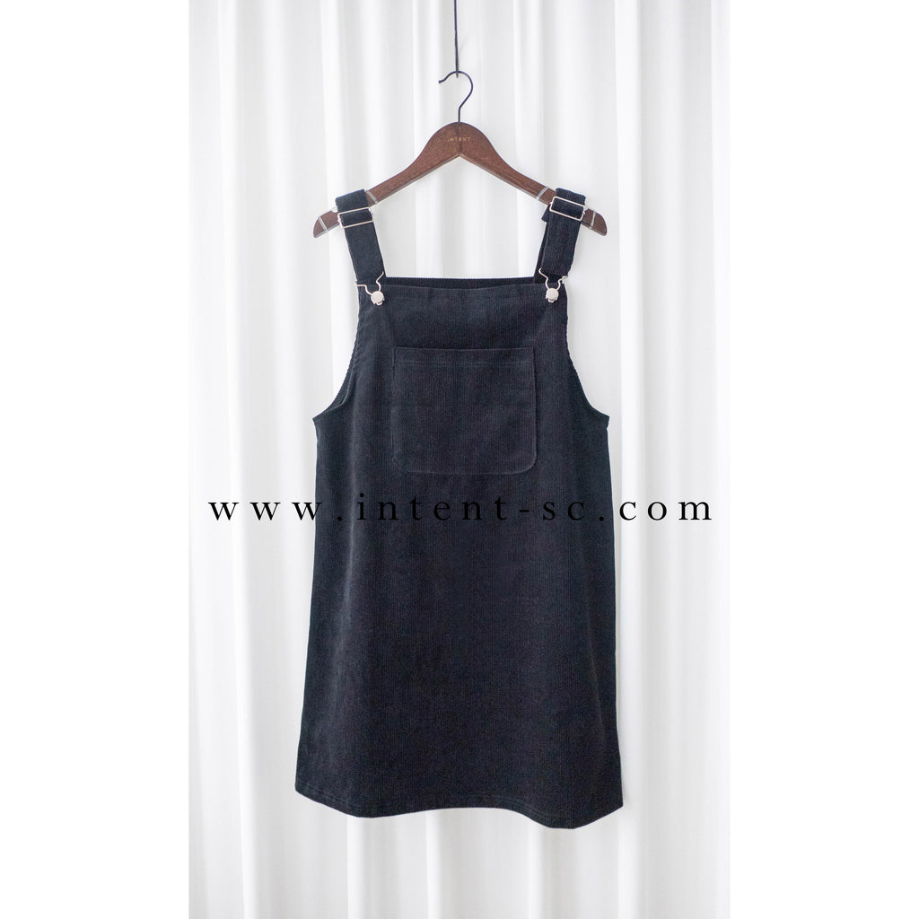 Jumpdress 黑色條紋登芯絨工人裙, Dress/ DS9334
