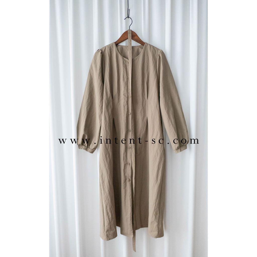 Hazelnut 半月腰帶杏色口袋修腰連身裙或外套, Dress & Outer /DS9343