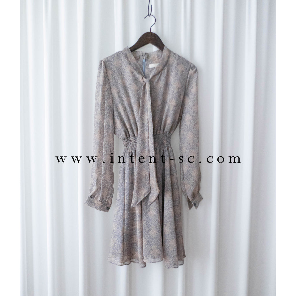 Glass Steelblue 琉璃雕刻印花灰藍氣質雪紡連身裙, Dress/ DS9348