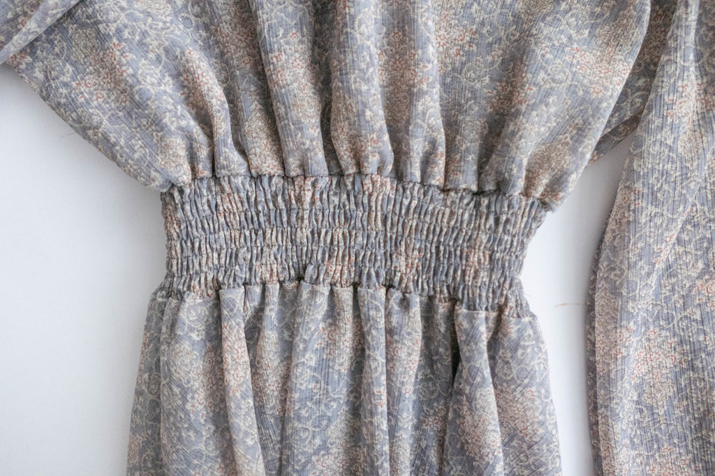 Glass Steelblue 琉璃雕刻印花灰藍氣質雪紡連身裙, Dress/ DS9348