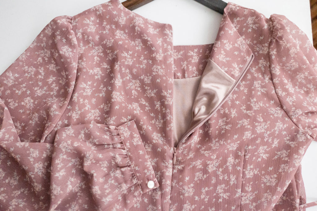 Garden Floral 輕盈方領雪紡碎花飄逸連身裙, Dress/ DS9349