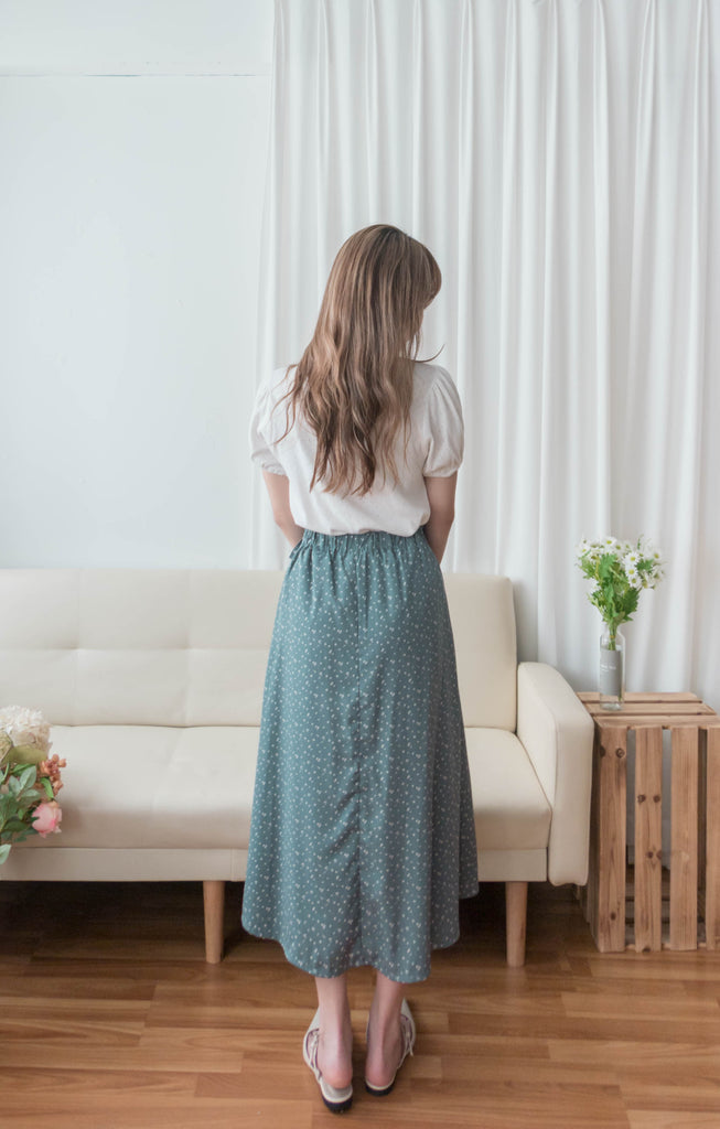 Floral Ribbon 湖海綠白色小花側蝴蝶, Skirt/ SK8750