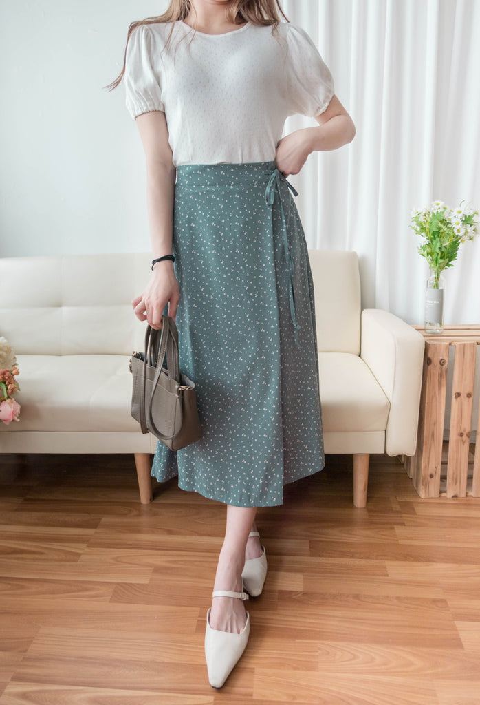 Floral Ribbon 湖海綠白色小花側蝴蝶, Skirt/ SK8750