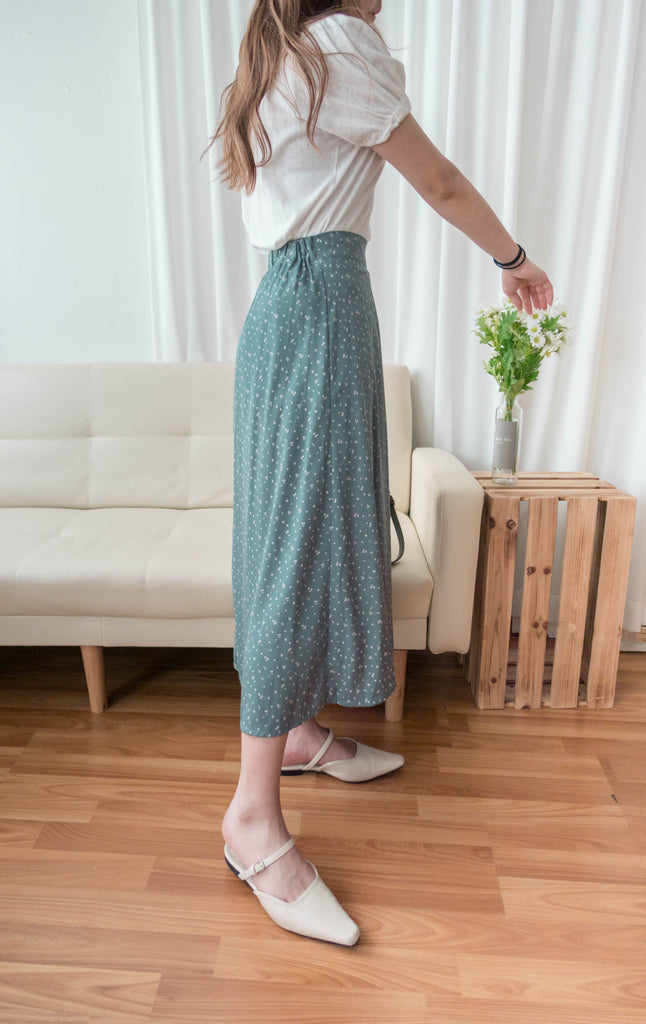 Floral Ribbon 湖海綠白色小花側蝴蝶, Skirt/ SK8750