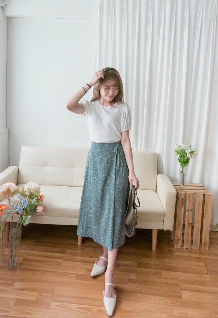 Floral Ribbon 湖海綠白色小花側蝴蝶, Skirt/ SK8750