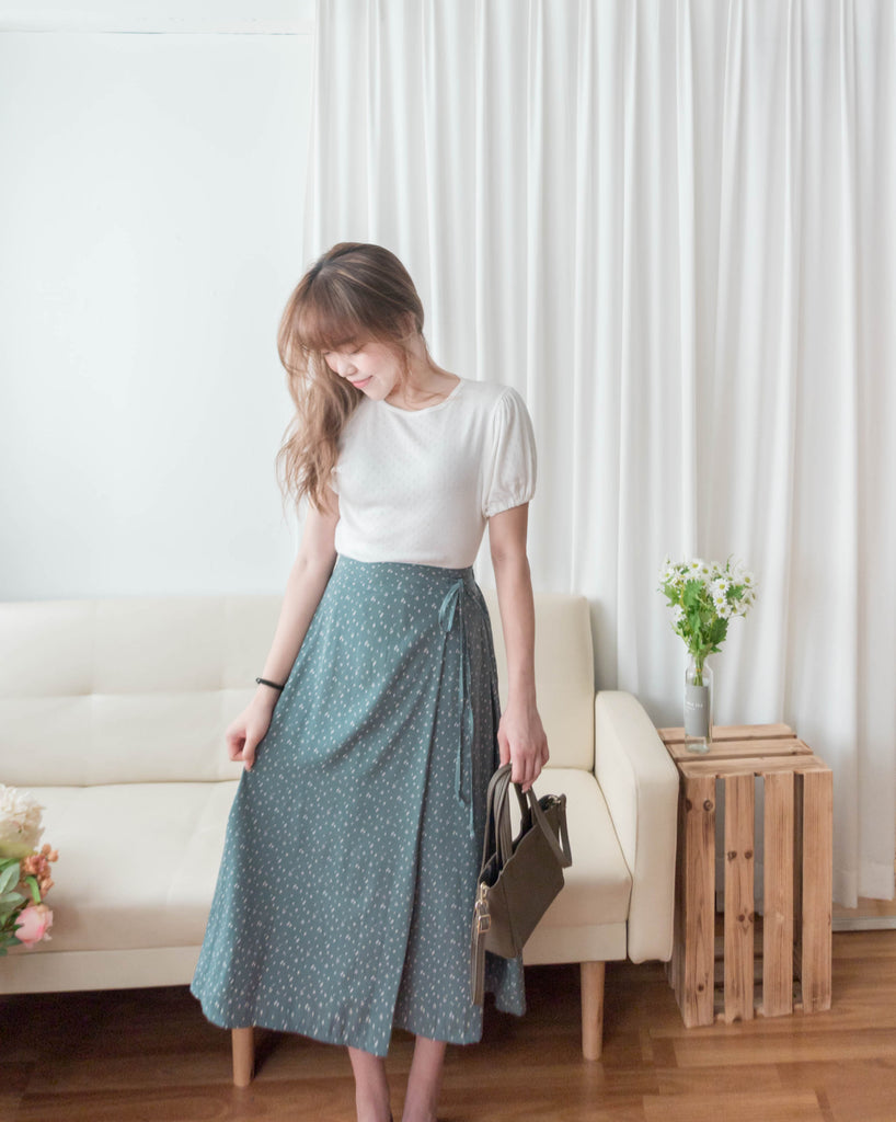 Floral Ribbon 湖海綠白色小花側蝴蝶, Skirt/ SK8750