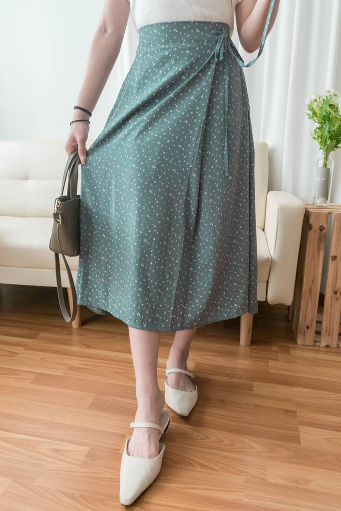 Floral Ribbon 湖海綠白色小花側蝴蝶, Skirt/ SK8750
