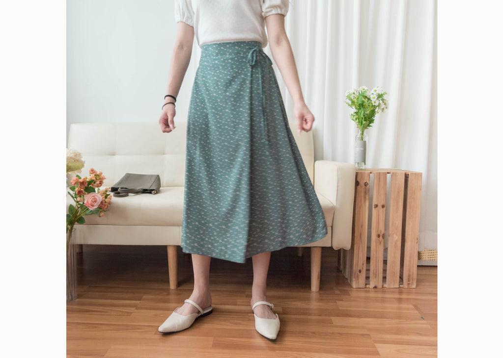 Floral Ribbon 湖海綠白色小花側蝴蝶, Skirt/ SK8750
