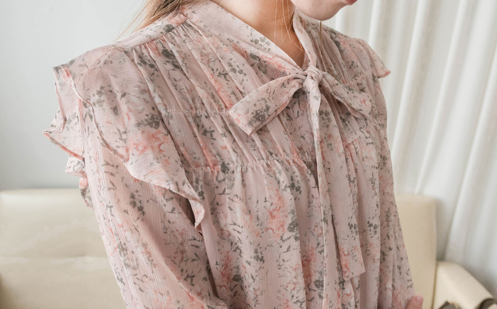 Soft Pink 氧氣感微粉色印花雪紡上衣, Blouse/ BU8976