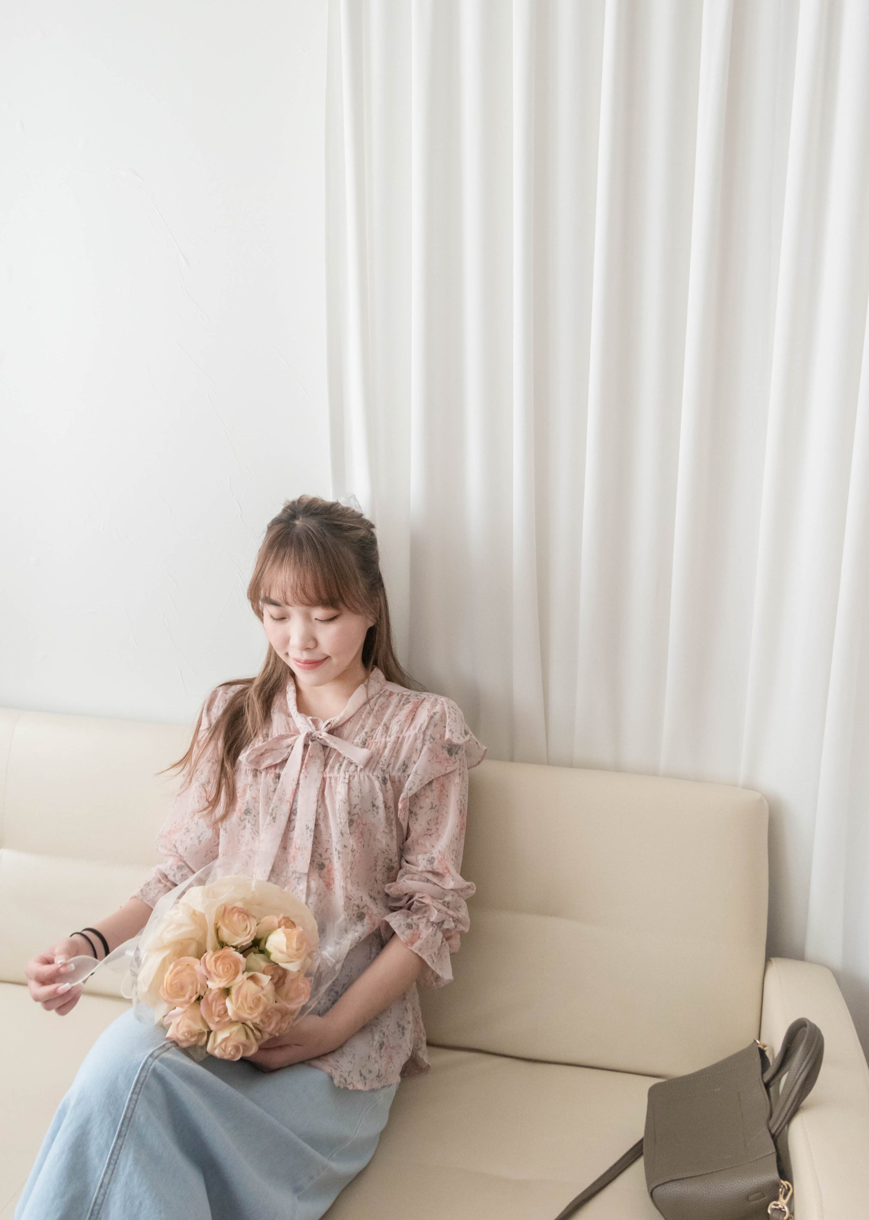 Soft Pink 氧氣感微粉色印花雪紡上衣, Blouse/ BU8976