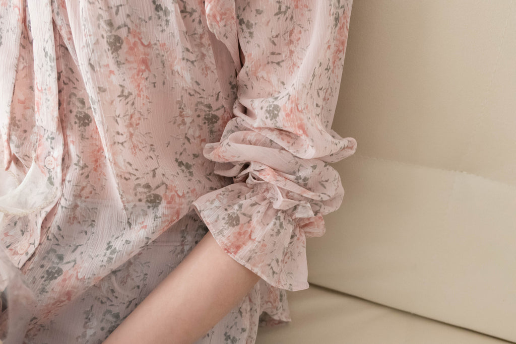 Soft Pink 氧氣感微粉色印花雪紡上衣, Blouse/ BU8976