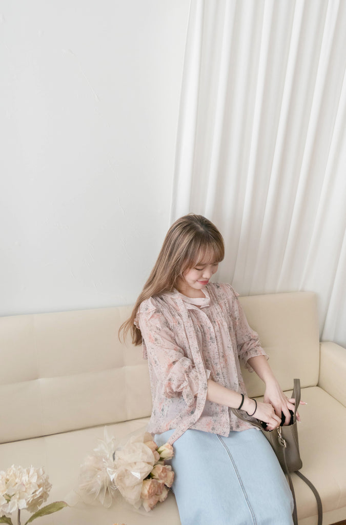 Soft Pink 氧氣感微粉色印花雪紡上衣, Blouse/ BU8976