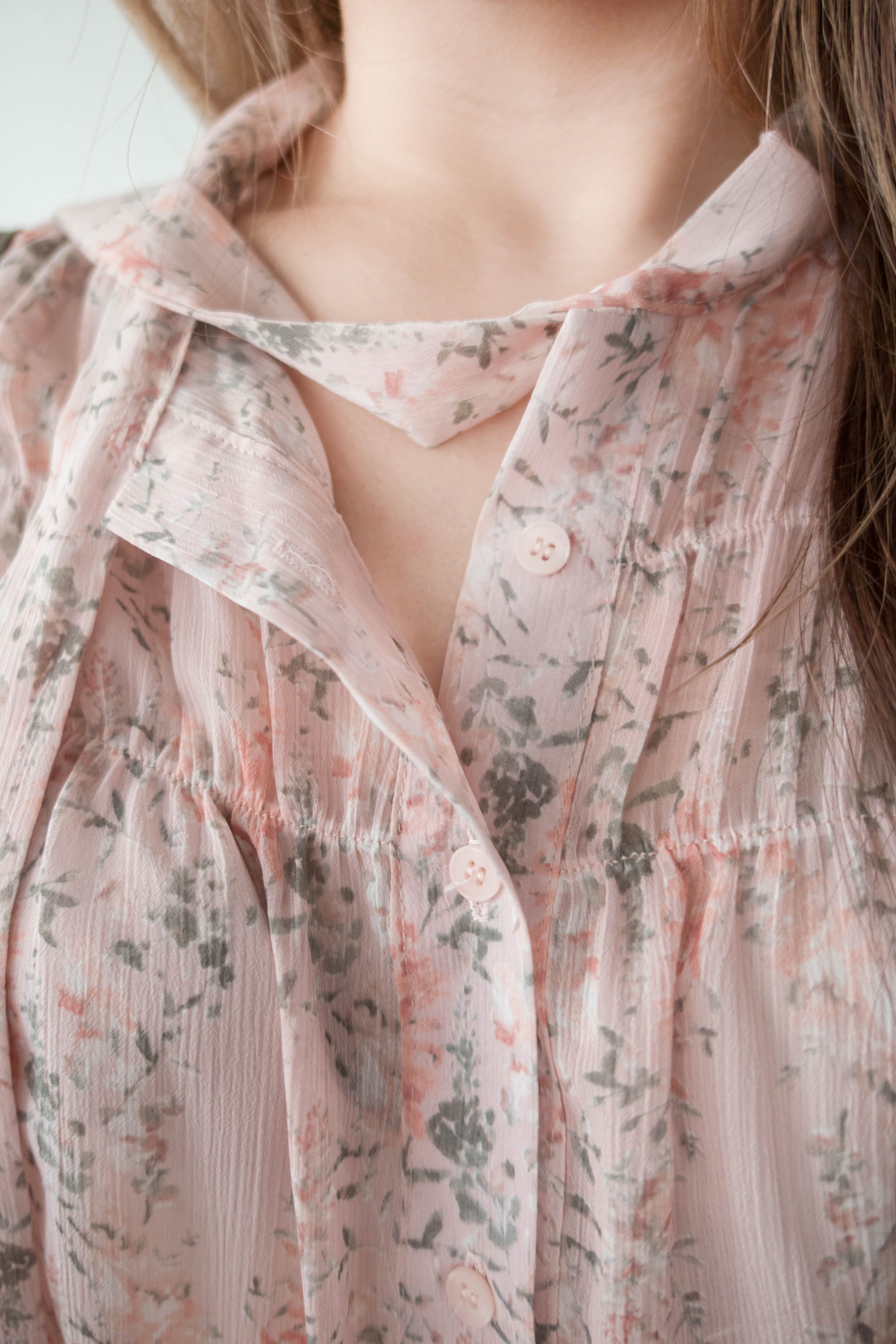 Soft Pink 氧氣感微粉色印花雪紡上衣, Blouse/ BU8976