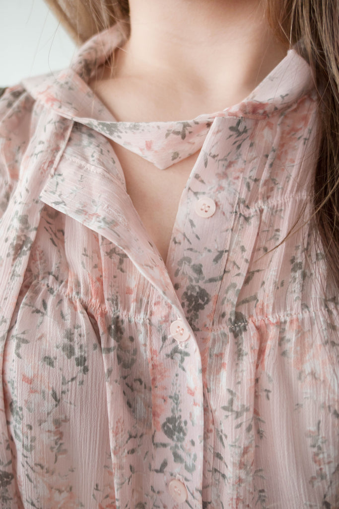 Soft Pink 氧氣感微粉色印花雪紡上衣, Blouse/ BU8976