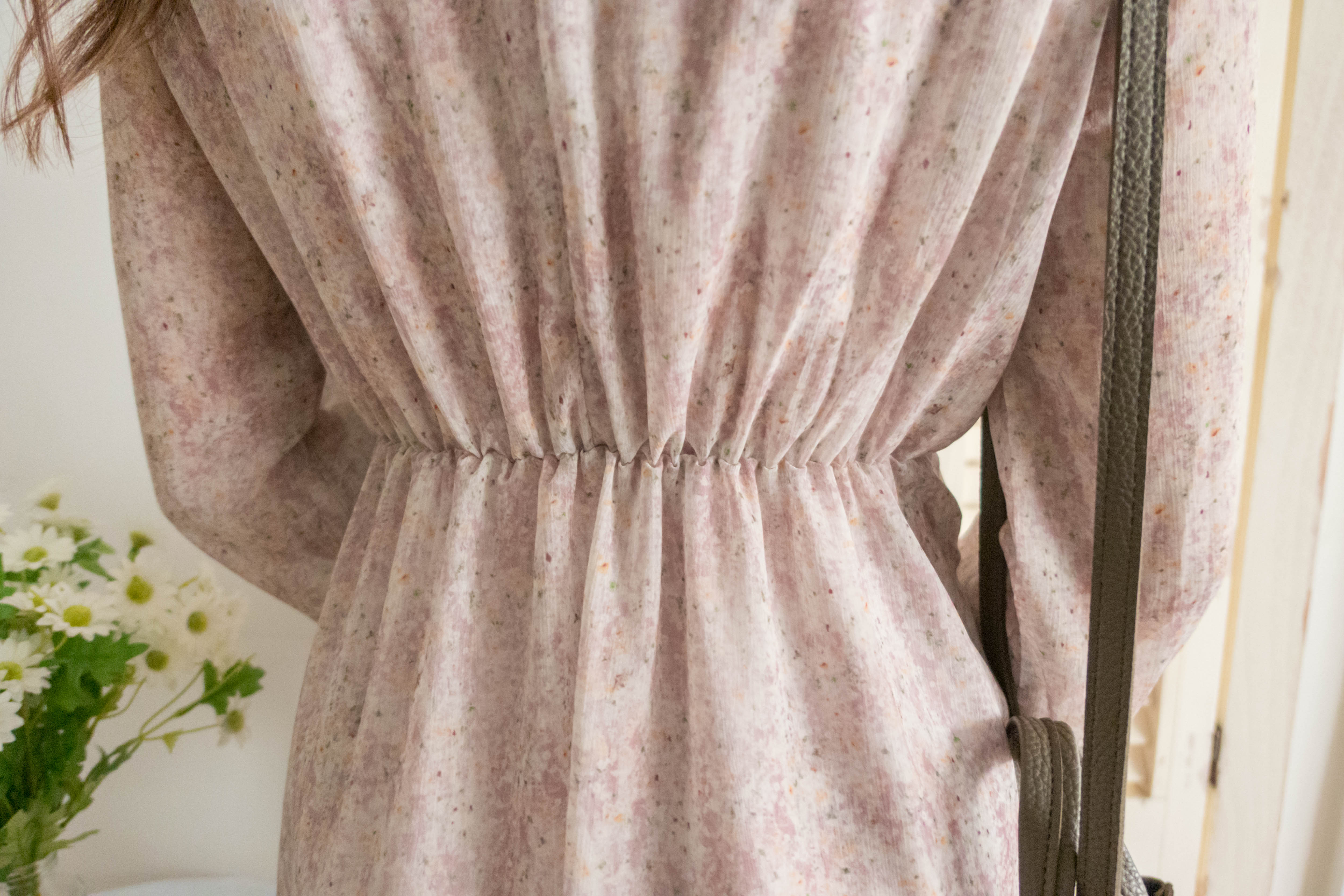 Marble Floral 雲石花花菱格腰間鈕扣後橡筋, Dress/ DS9347