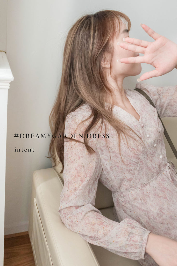 Marble Floral 雲石花花菱格腰間鈕扣後橡筋, Dress/ DS9347