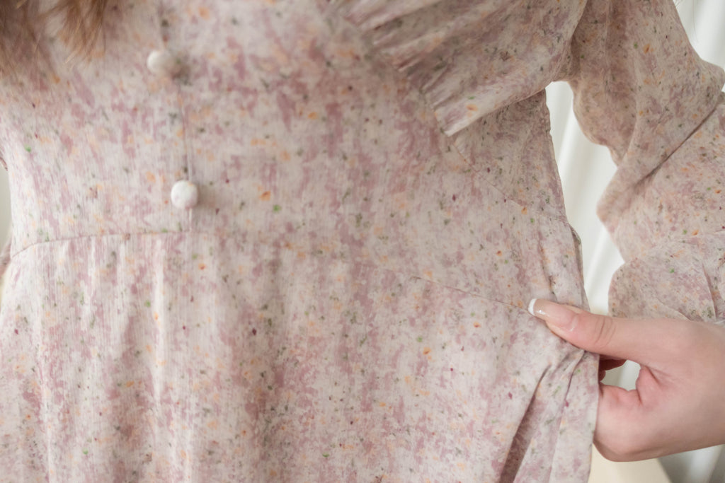 Marble Floral 雲石花花菱格腰間鈕扣後橡筋, Dress/ DS9347