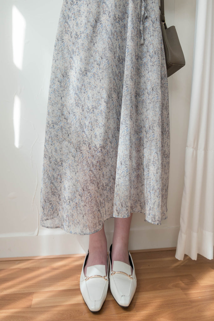 Marble Floral 雲石花花菱格腰間鈕扣後橡筋, Dress/ DS9347