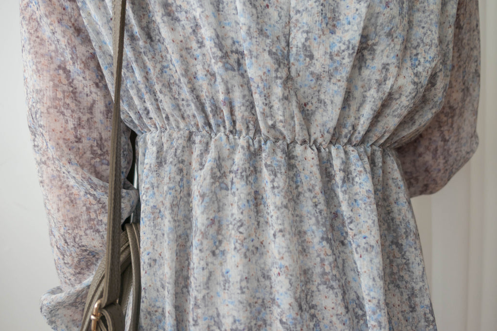 Marble Floral 雲石花花菱格腰間鈕扣後橡筋, Dress/ DS9347