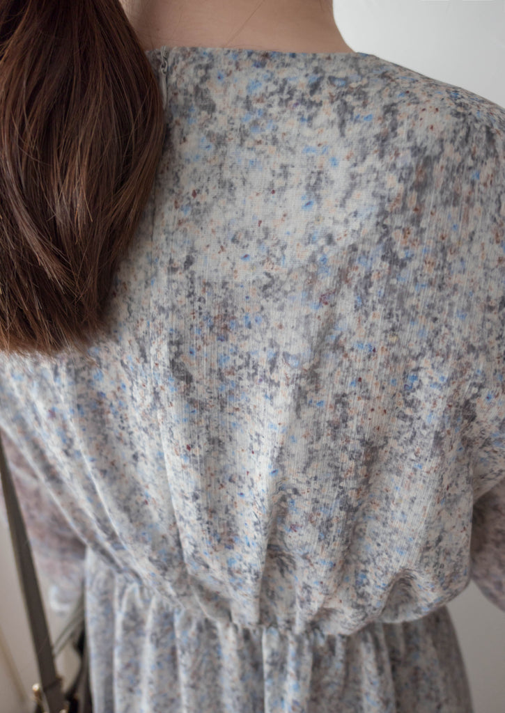 Marble Floral 雲石花花菱格腰間鈕扣後橡筋, Dress/ DS9347