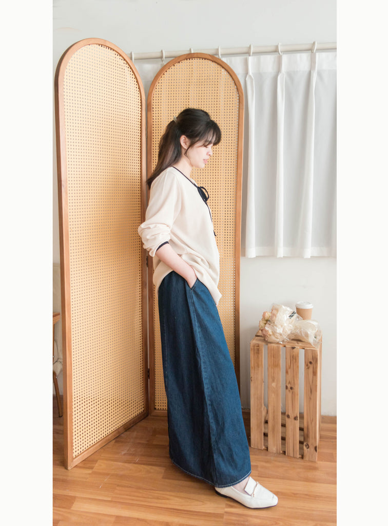 Skirt Wide 白車邊裙形闊腳牛仔褲, Jeans/ SK8754
