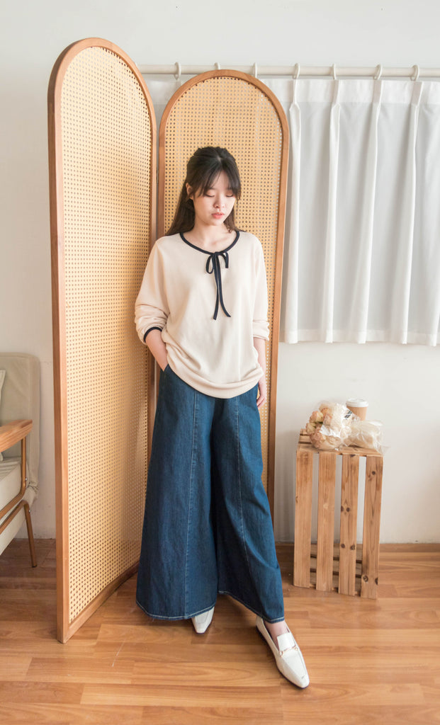 Skirt Wide 白車邊裙形闊腳牛仔褲, Jeans/ SK8754