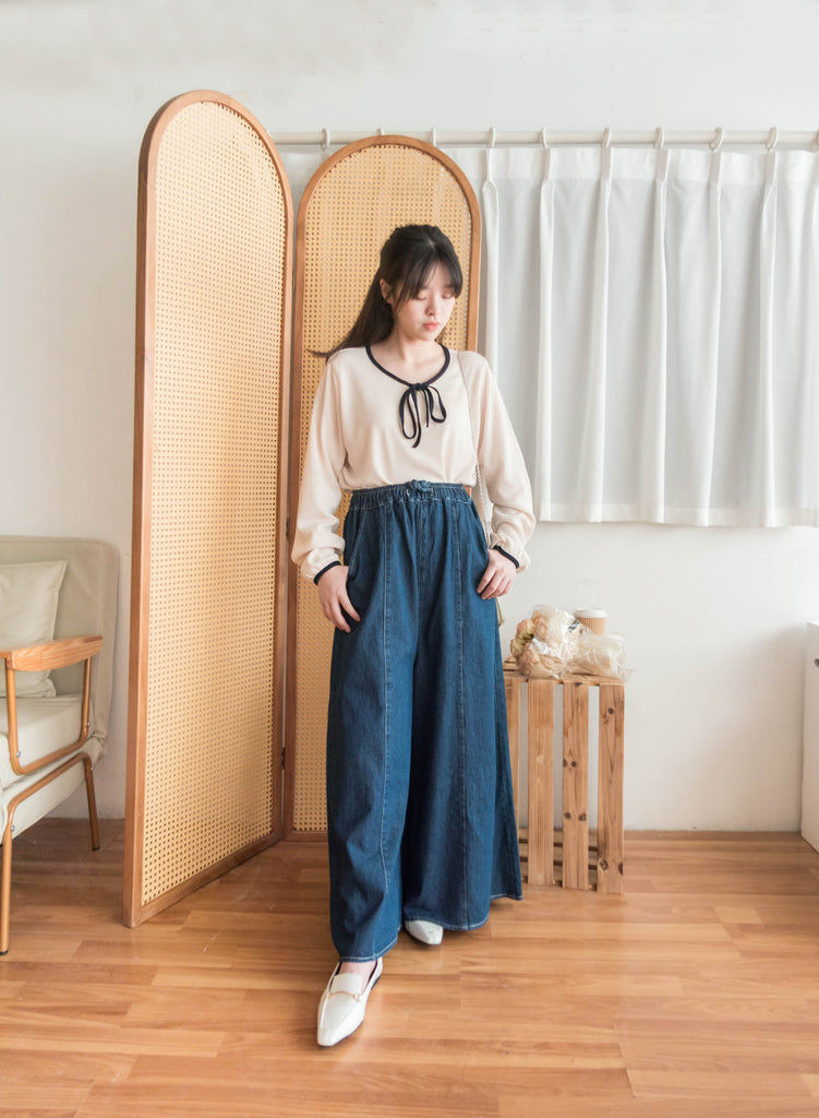 Skirt Wide 白車邊裙形闊腳牛仔褲, Jeans/ SK8754