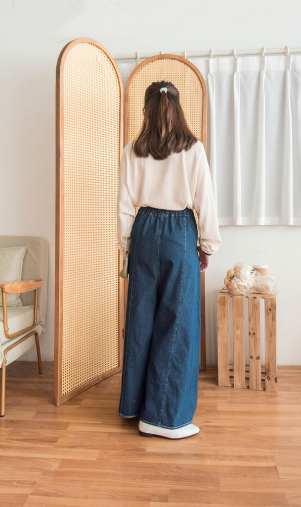 Skirt Wide 白車邊裙形闊腳牛仔褲, Jeans/ SK8754