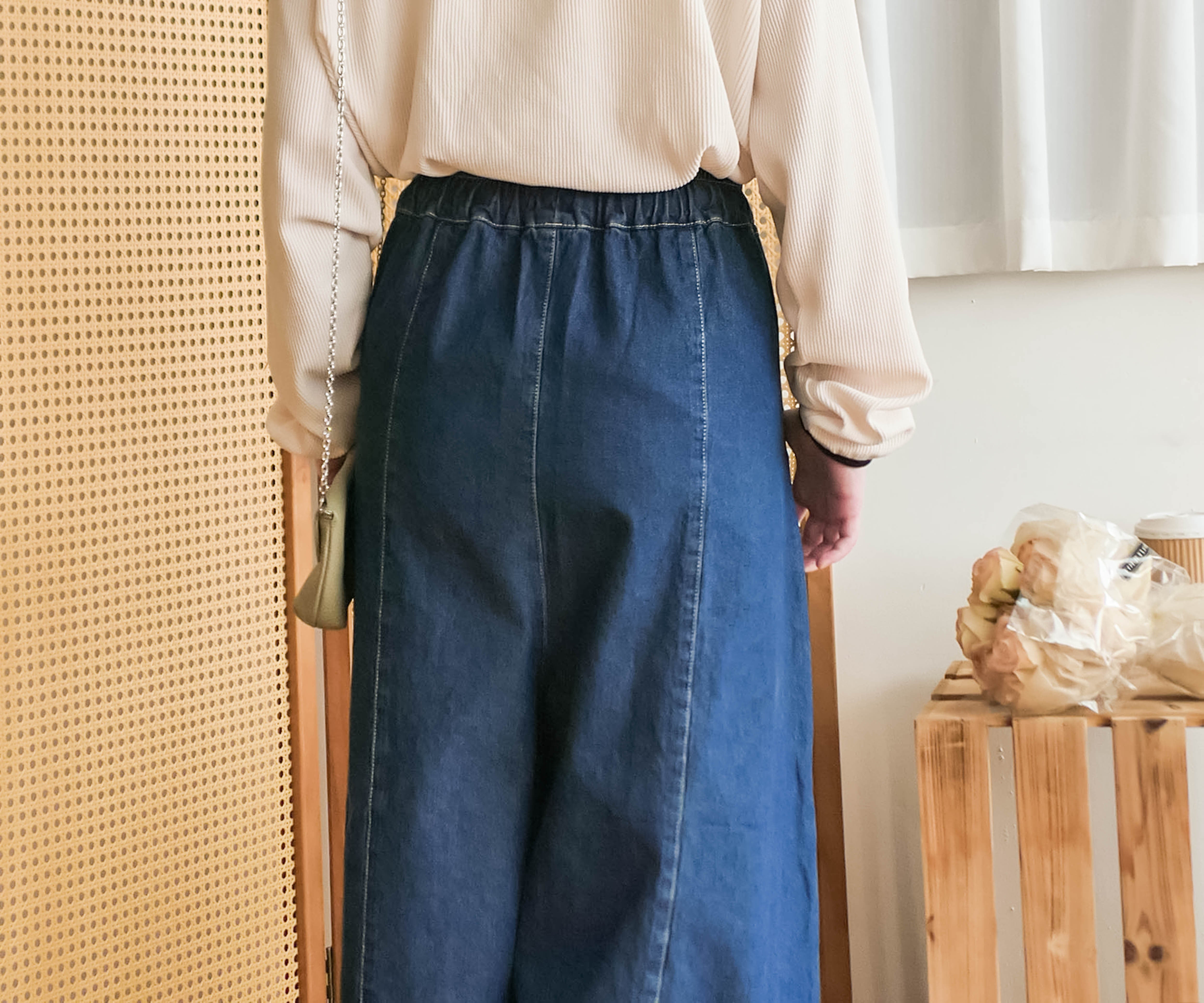 Skirt Wide 白車邊裙形闊腳牛仔褲, Jeans/ SK8754