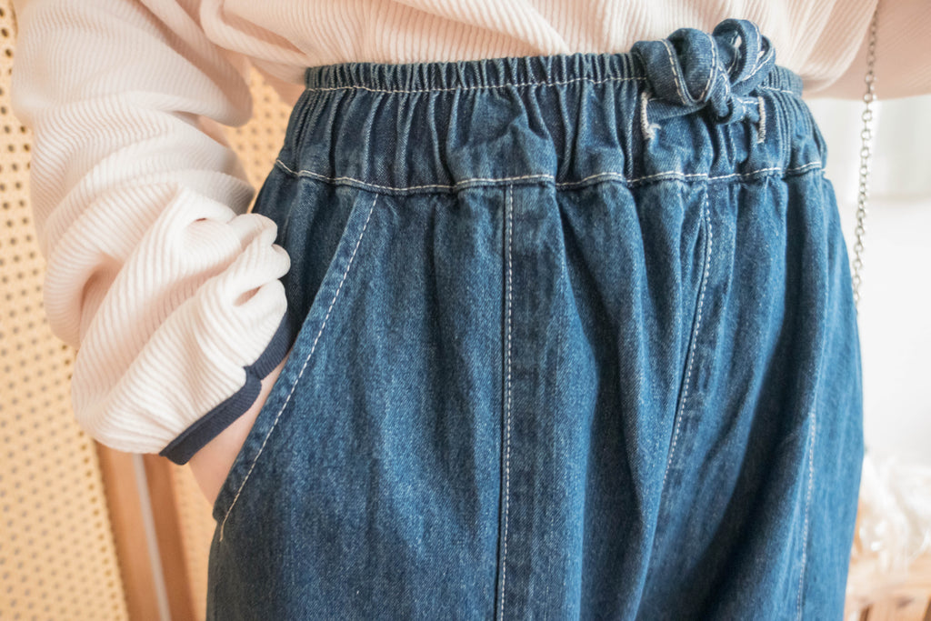 Skirt Wide 白車邊裙形闊腳牛仔褲, Jeans/ SK8754
