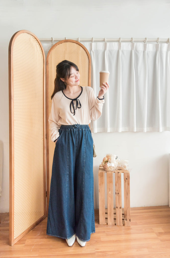 Skirt Wide 白車邊裙形闊腳牛仔褲, Jeans/ SK8754