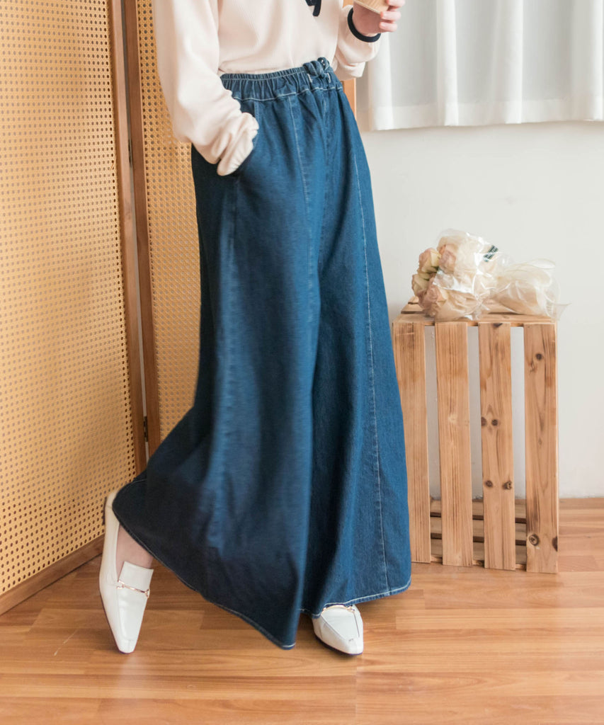 Skirt Wide 白車邊裙形闊腳牛仔褲, Jeans/ SK8754