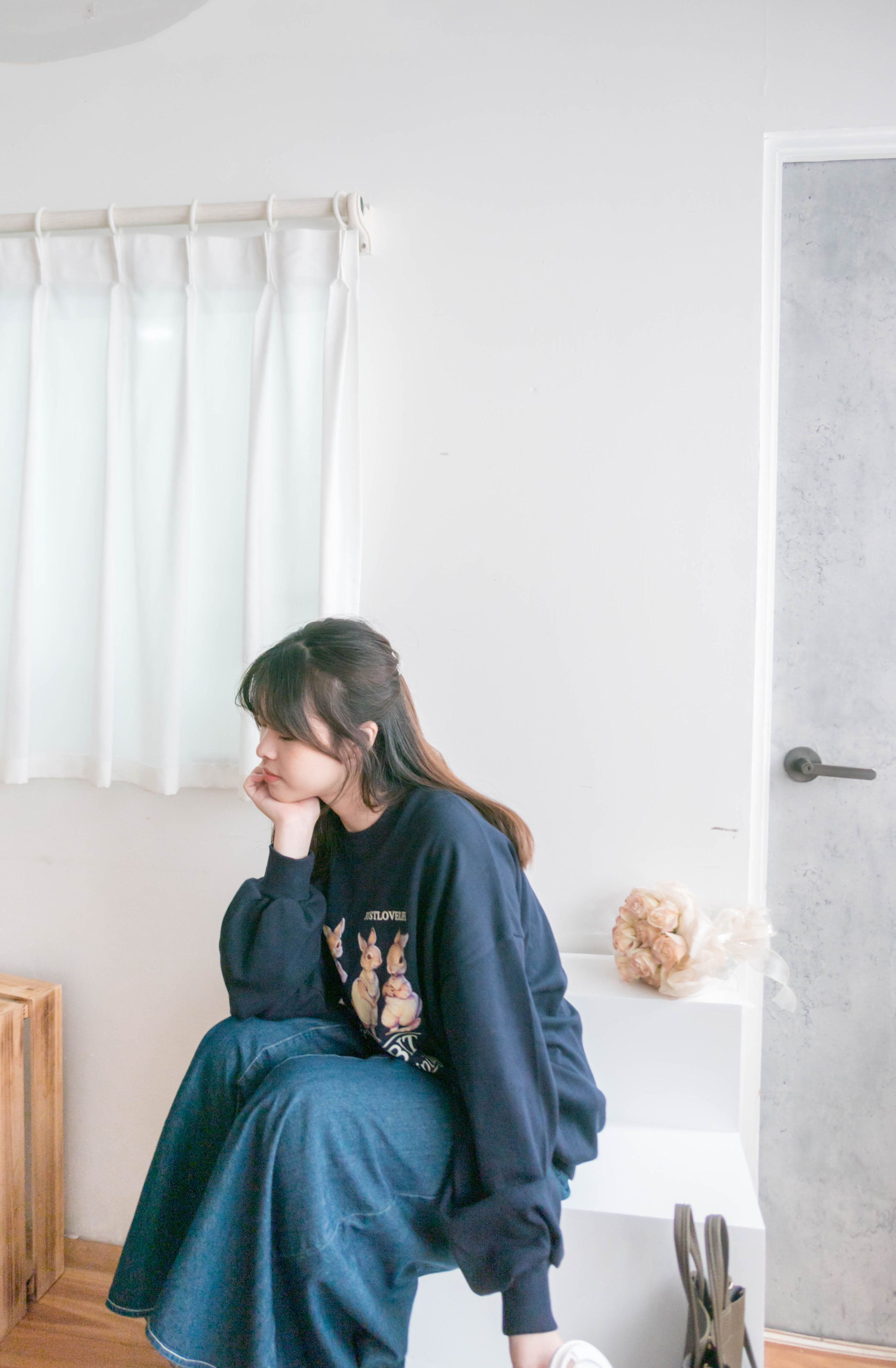 Skirt Wide 白車邊裙形闊腳牛仔褲, Jeans/ SK8754