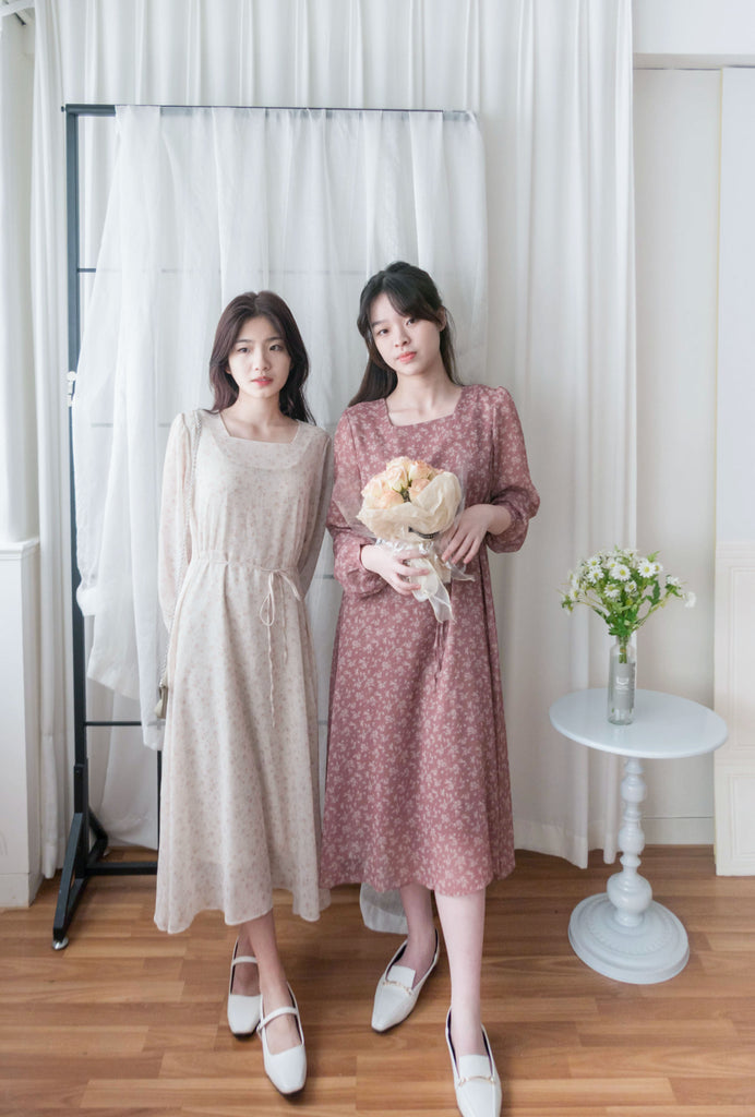 Garden Floral 輕盈方領雪紡碎花飄逸連身裙, Dress/ DS9349