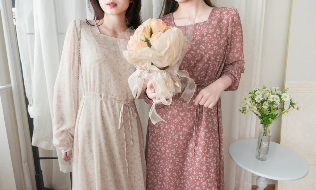 Garden Floral 輕盈方領雪紡碎花飄逸連身裙, Dress/ DS9349