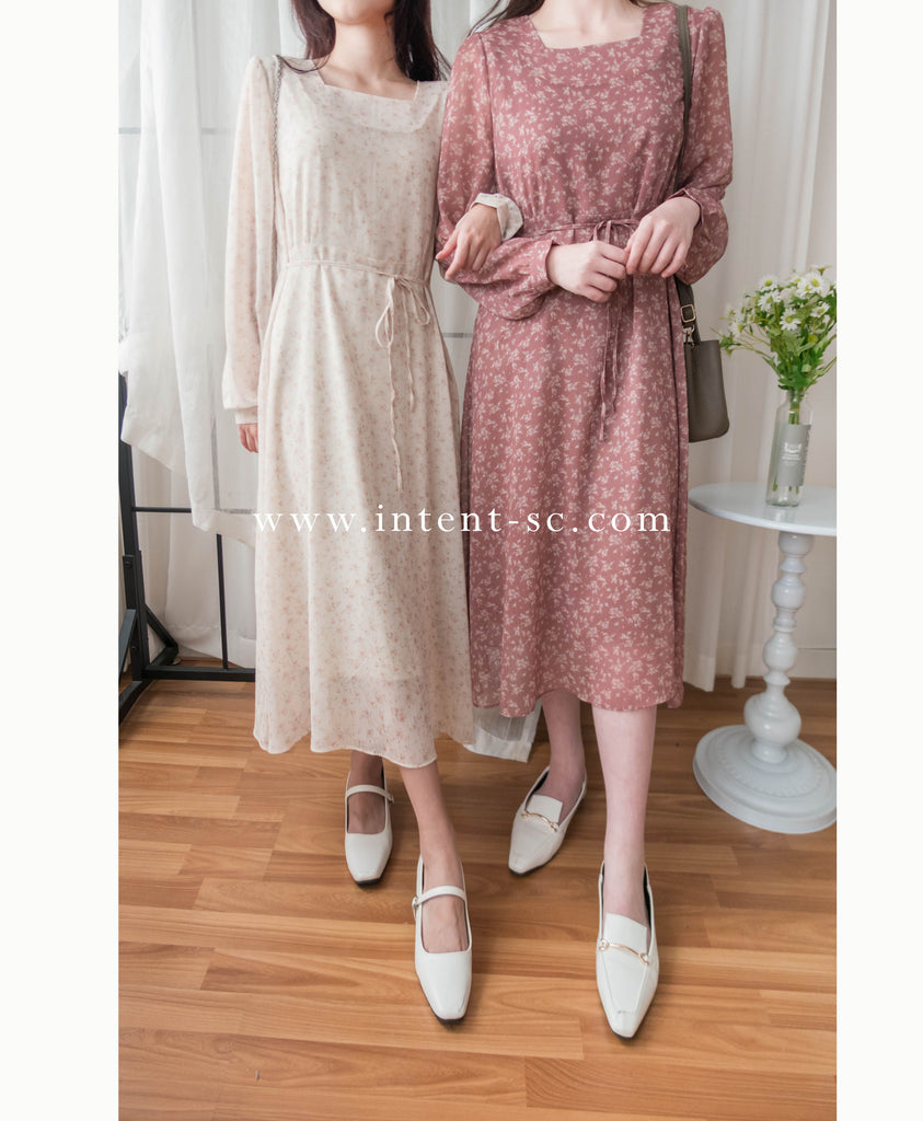 Garden Floral 輕盈方領雪紡碎花飄逸連身裙, Dress/ DS9349