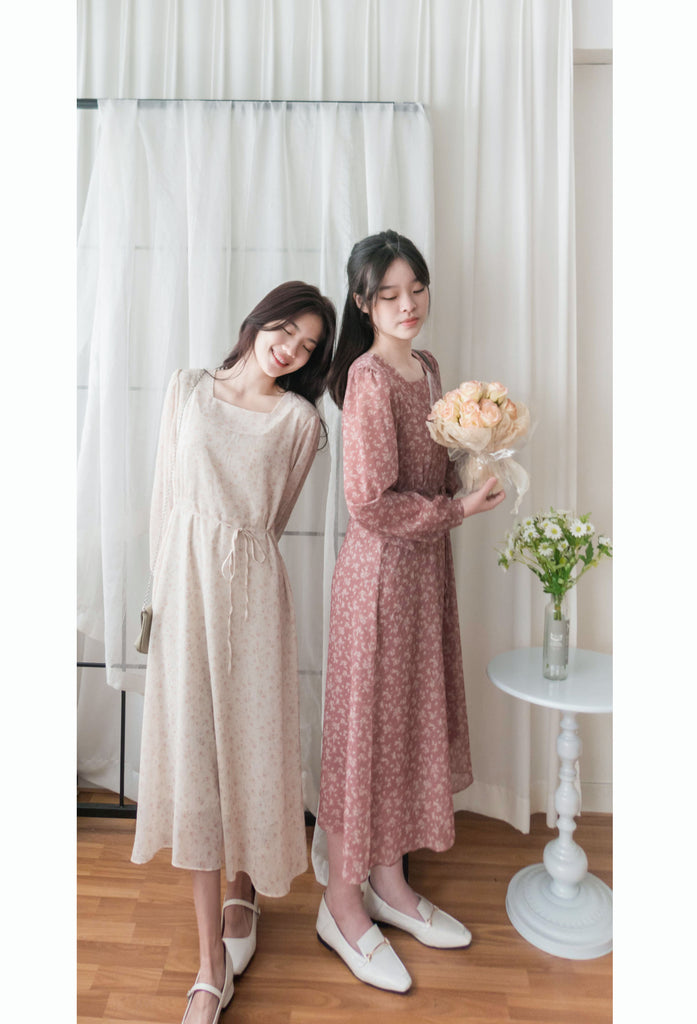 Garden Floral 輕盈方領雪紡碎花飄逸連身裙, Dress/ DS9349