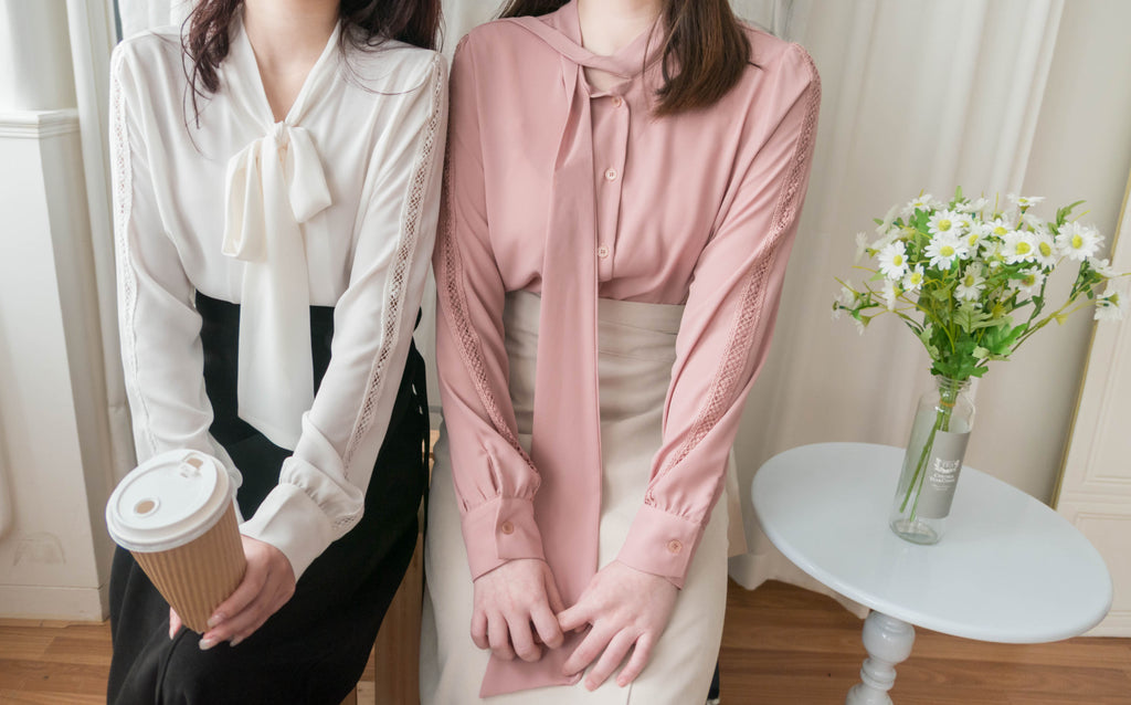 Floral Lace 雪紡絲帶領口通花線手袖, Blouse/ BU8977